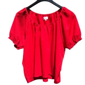 Texture & Thread Madewell Bright Red Puff Sleeve Blouse Size 2X